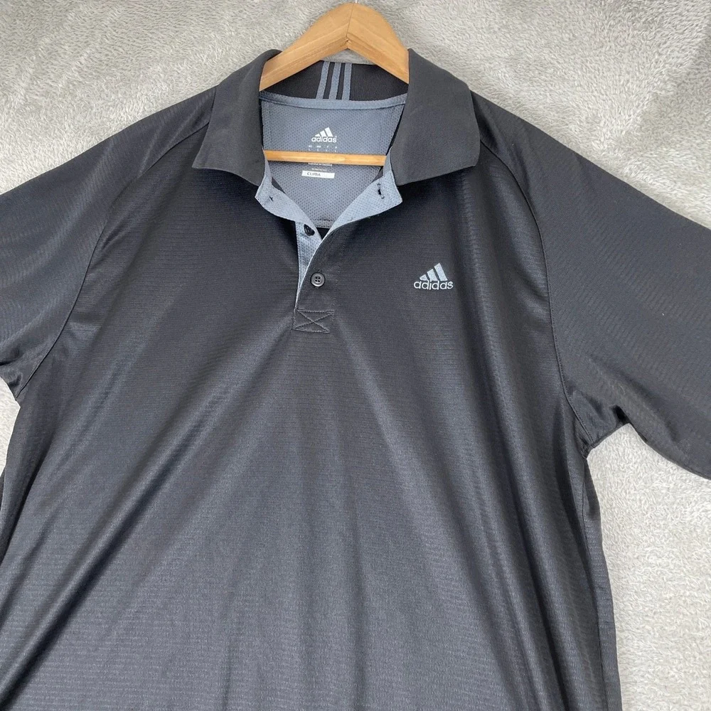 Adidas Polo Mens Large Black Climalite Performance Golf Athletic Shirt
